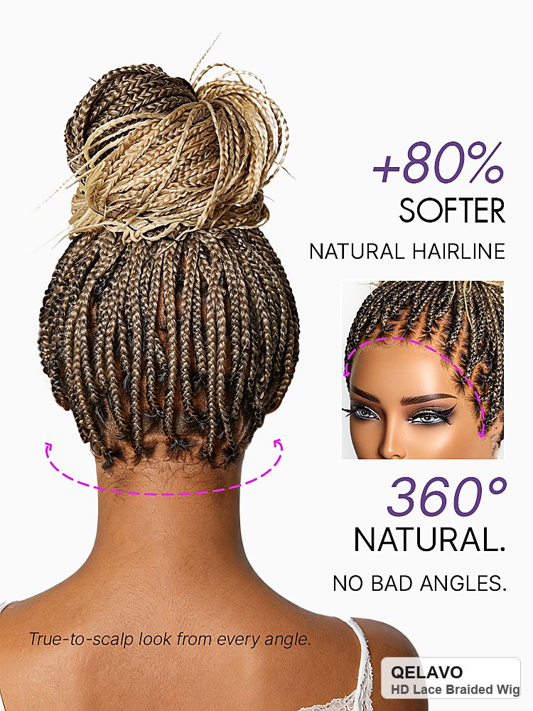 HD Lace Knotless Box Braided Wig | Real Scalp Look Glueless Wig - Qelavo