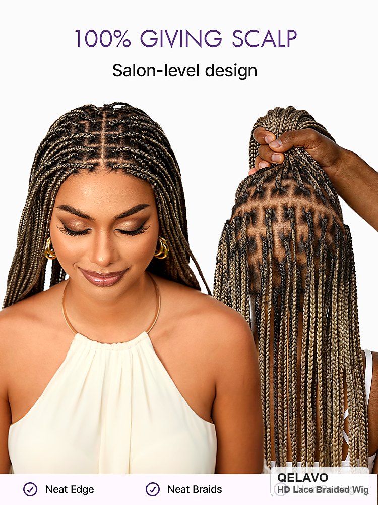 HD Lace Knotless Box Braided Wig | Real Scalp Look Glueless Wig - Qelavo