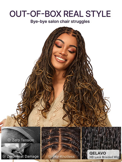 HD Lace Knotless Box Braided Wig | Real Scalp Look Glueless Wig - Qelavo