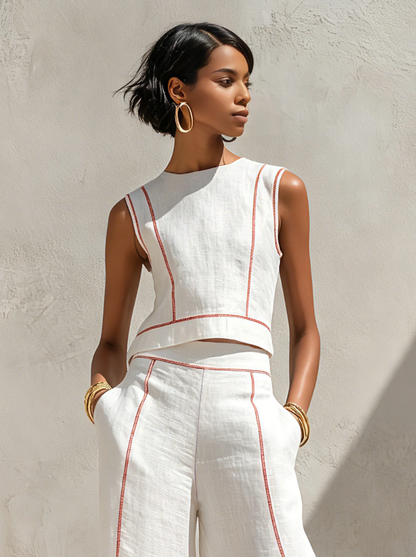 Calvenz | ✨White Luxury Co-Ord Set – Minimal Sleeveless Top & Relaxed Wide-Leg Trousers