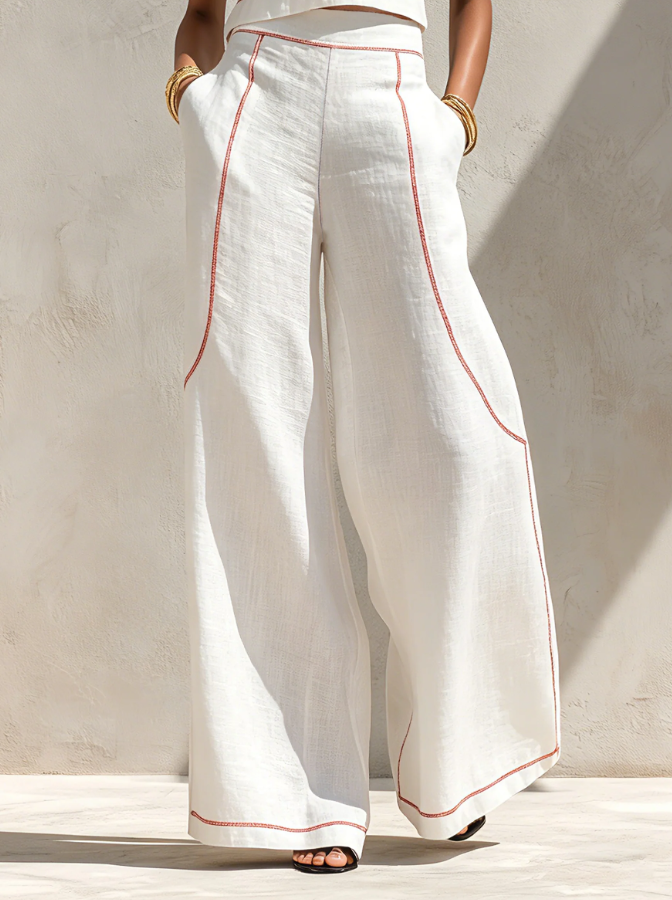 Calvenz | ✨White Luxury Co-Ord Set – Minimal Sleeveless Top & Relaxed Wide-Leg Trousers