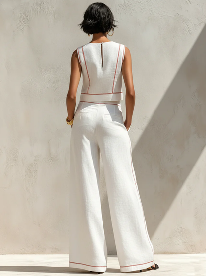 Calvenz | ✨White Luxury Co-Ord Set – Minimal Sleeveless Top & Relaxed Wide-Leg Trousers