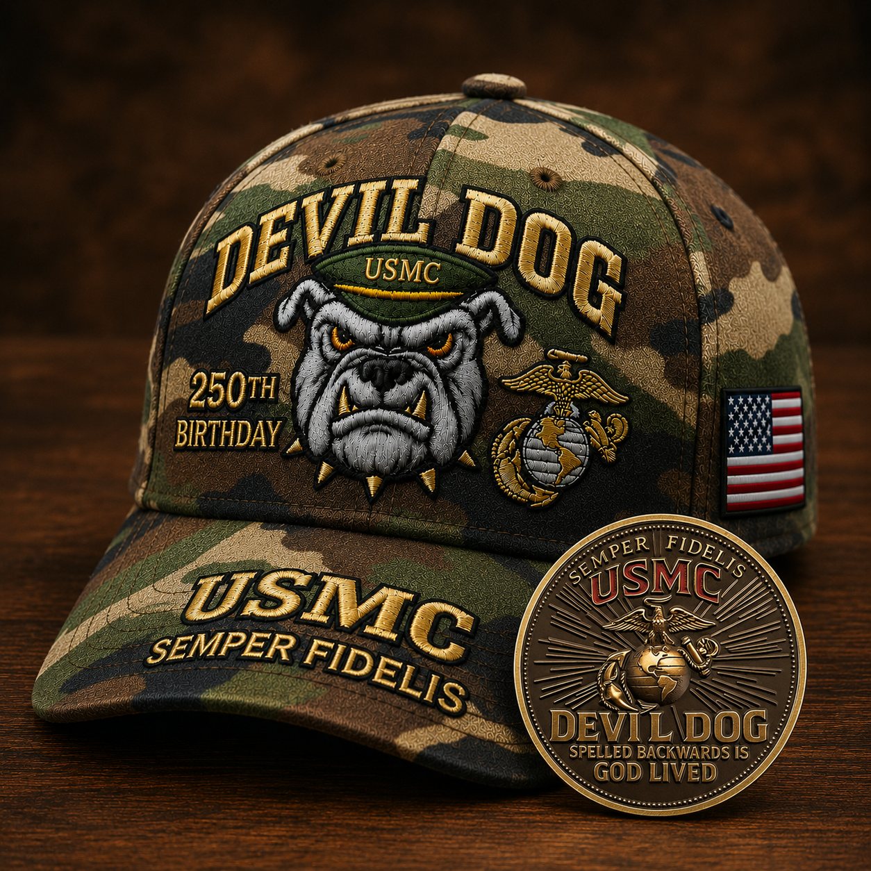 ❤️Devil Dog USMC 250th Birthday Commemorative Cover 🎁 Free Honor Coin With Every Cap Purchase
