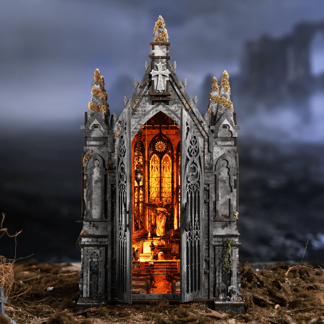 Abandoned Gothic Church DIY Wooden Book Nook Shelf Insert