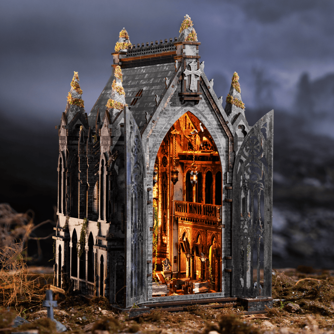 Abandoned Gothic Church DIY Wooden Book Nook Shelf Insert