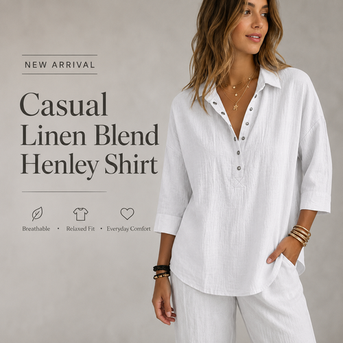 New Arrival🔥 Women's Casual Linen Blend Henley 3/4 Sleeve Shirt