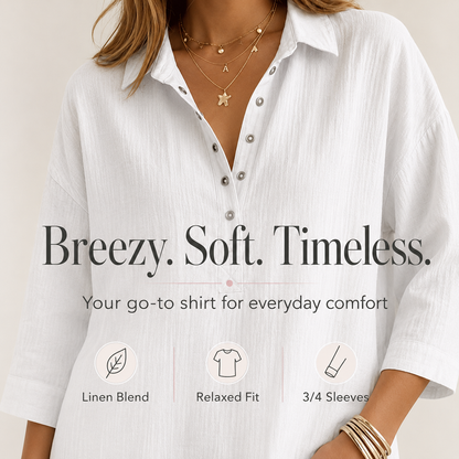 New Arrival🔥 Women's Casual Linen Blend Henley 3/4 Sleeve Shirt