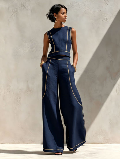 Calvenz | ✨White Luxury Co-Ord Set – Minimal Sleeveless Top & Relaxed Wide-Leg Trousers
