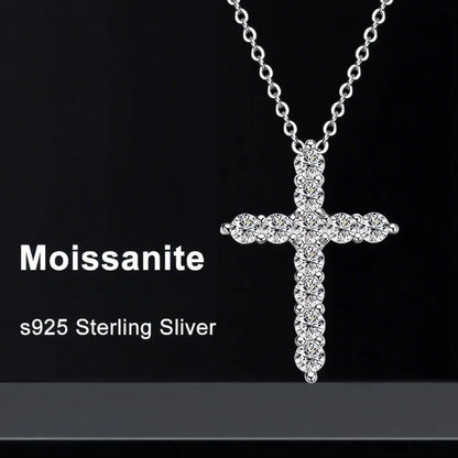Moissanite Cross Necklace in 925 Sterling Silver