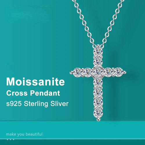 Moissanite Cross Necklace in 925 Sterling Silver