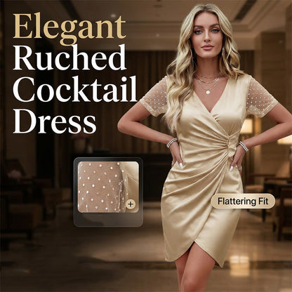 👗✨ Flattering V-neck ruched dress for evenings and parties