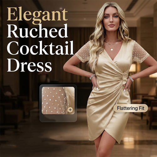 👗✨ Flattering V-neck ruched dress for evenings and parties