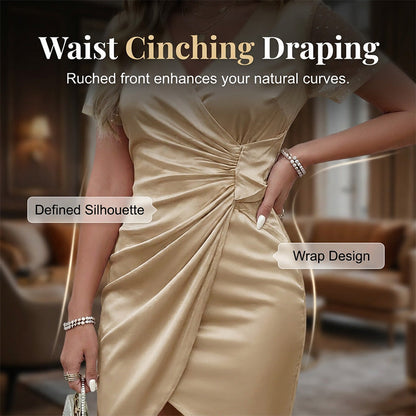 👗✨ Flattering V-neck ruched dress for evenings and parties